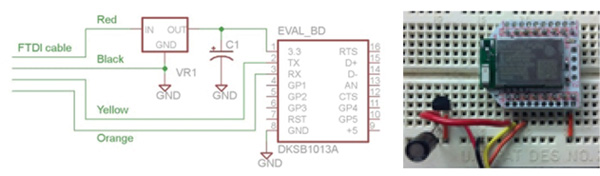 Breadboard configuration circuit STMicroelectronics L4931CZ33-AP e Panasonic EEA-GA1H2R2